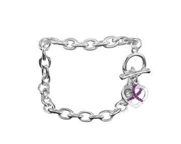 Purple Crystal Heart Ribbon Chunky Charm Bracelets - Fundraising For A Cause