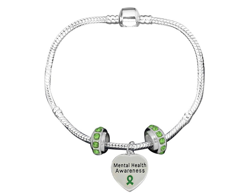 Mental Health Awareness Heart Charm Bracelets with Crystal Accent Charms - Fundraising For A Cause