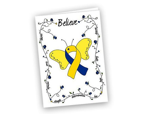 Butterfly Believe Blue & Yellow Ribbon Thank You Cards - Fundraising For A Cause