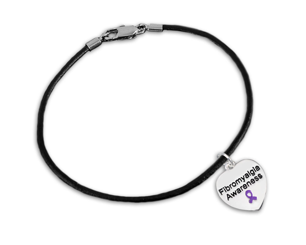 Fibromyalgia Awareness Heart Leather Cord Bracelets - Fundraising For A Cause