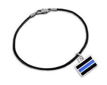 Load image into Gallery viewer, Black Cord Law Enforcement Blue Line Charm Bracelets - Fundraising For A Cause