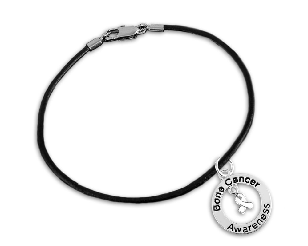 White Ribbon Bone Cancer Awareness Leather Cord Bracelets - Fundraising For A Cause