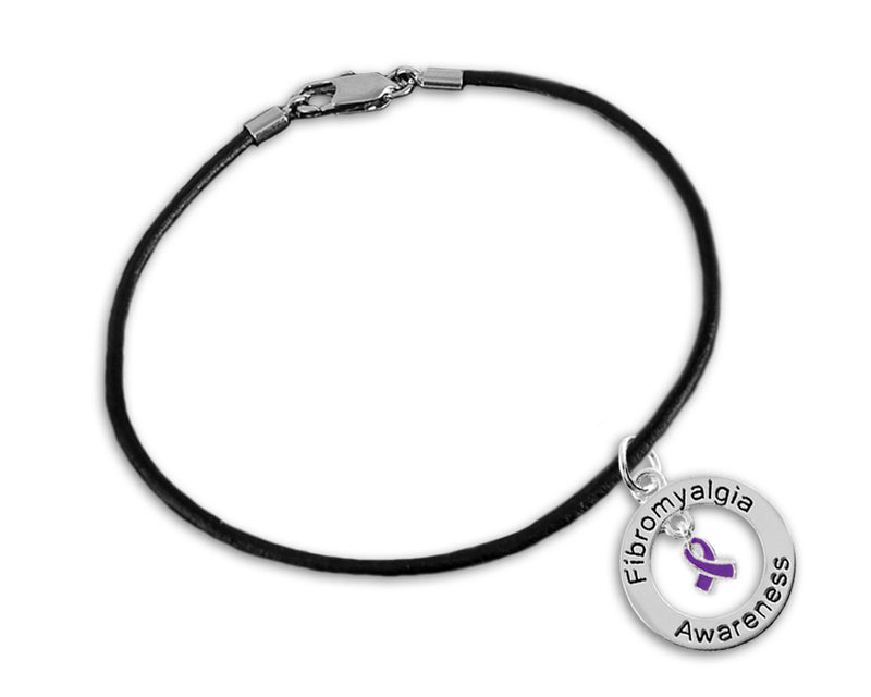 Fibromyalgia Awareness Black Leather Cord Bracelets - Fundraising For A Cause