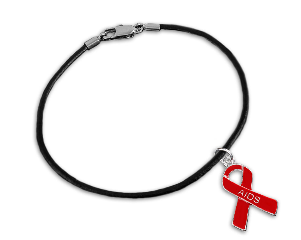AIDS Awareness Red Ribbon Leather Cord Bracelets - Fundraising For A Cause