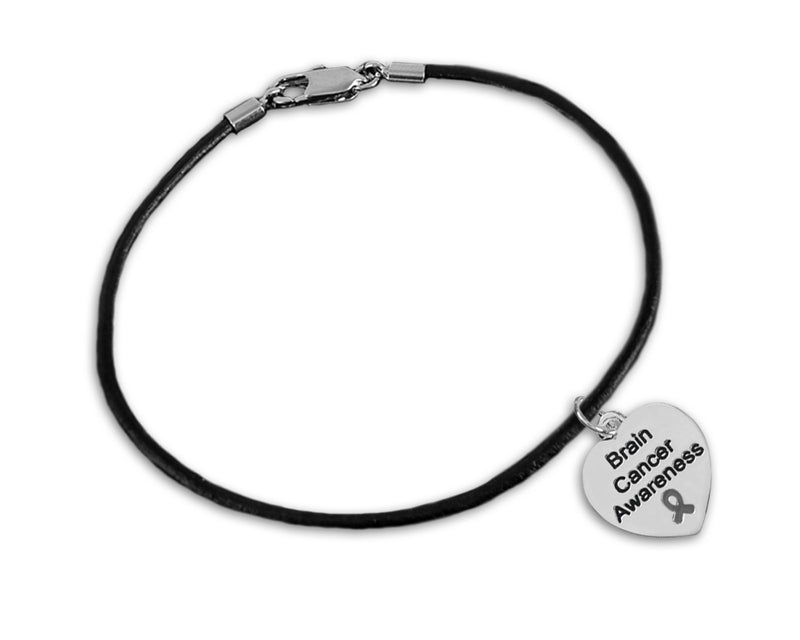 Brain Cancer Awareness Heart Leather Cord Bracelets - Fundraising For A Cause
