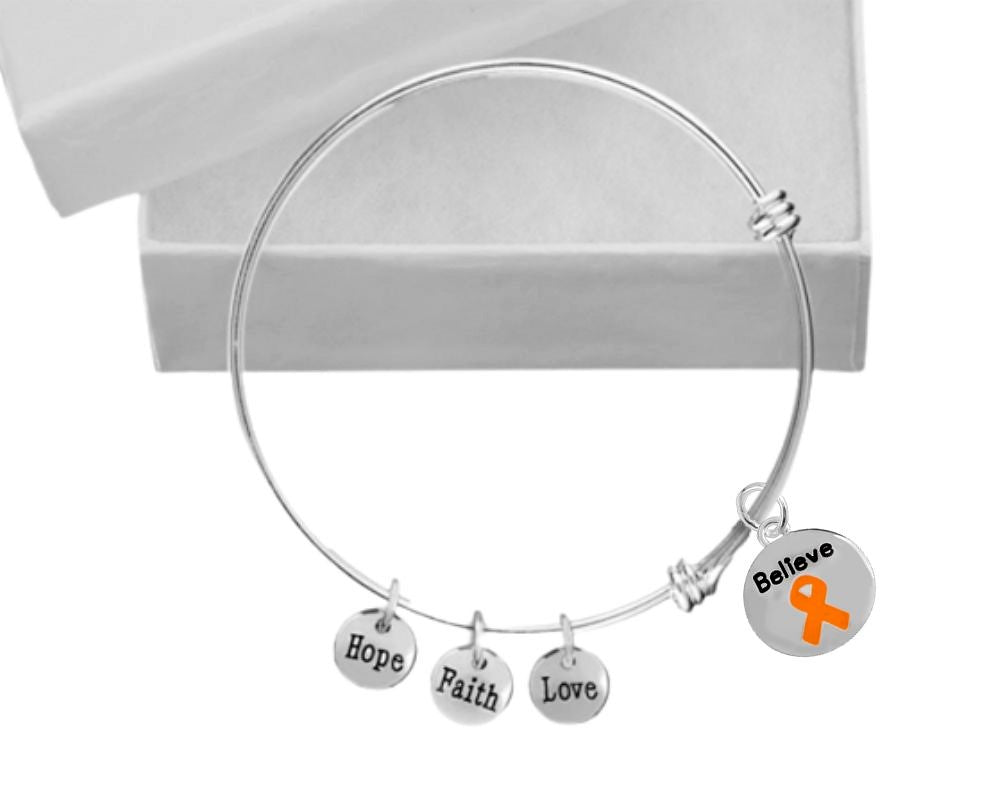 Orange Believe Ribbon Charm Retractable Bracelets - Fundraising For A Cause