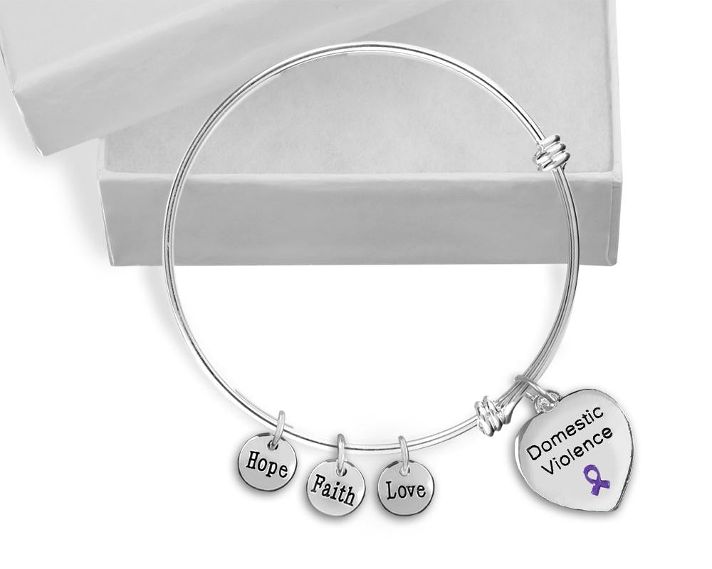 Domestic Violence Heart Purple Ribbon Retractable Charm Bracelets - Fundraising For A Cause