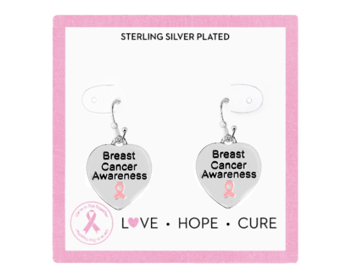 Breast Cancer Awareness Heart Earrings on Jewelry Cards (12 Cards) - Fundraising For A Cause
