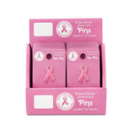 Breast Cancer Awareness Large Flat Pink Ribbon Pin Counter Display (12 Cards) - Fundraising For A Cause
