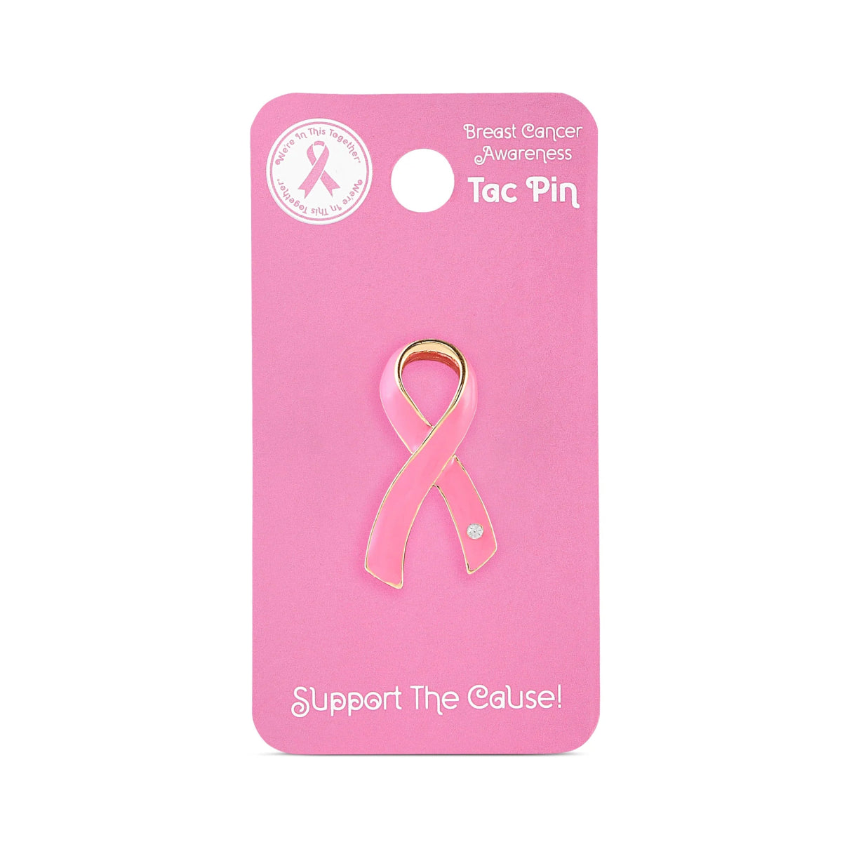 Breast Cancer Awareness Large Pink Ribbon w/Crystal Pin Counter Display (12 Cards) - Fundraising For A Cause