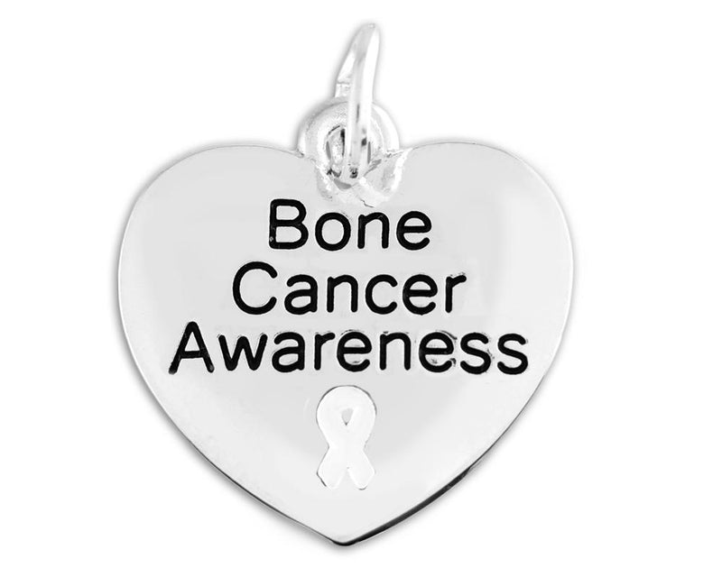 Bone Cancer Awareness White Ribbon Heart Charms Wholesale