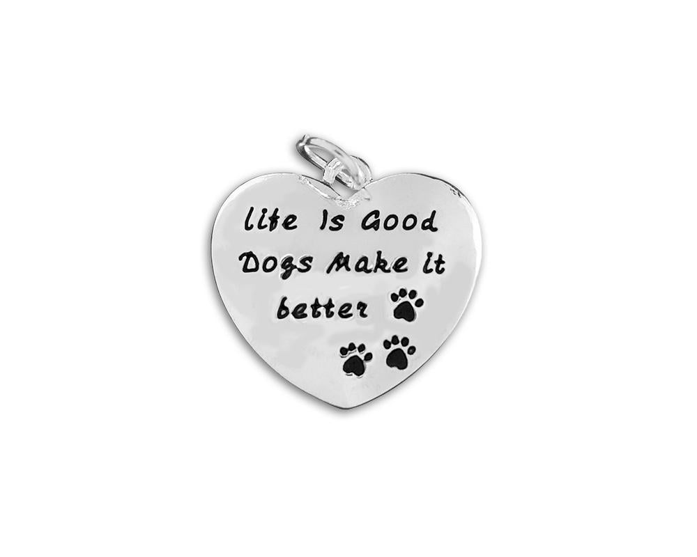Life Is Good Dog Charms, Paw Print Heart Charms - Fundraising For A Cause