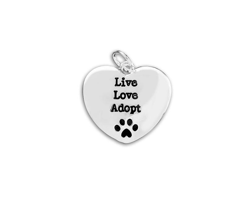 Live Love Adopt Charms, Paw Print Heart Pendants - Fundraising For A Cause