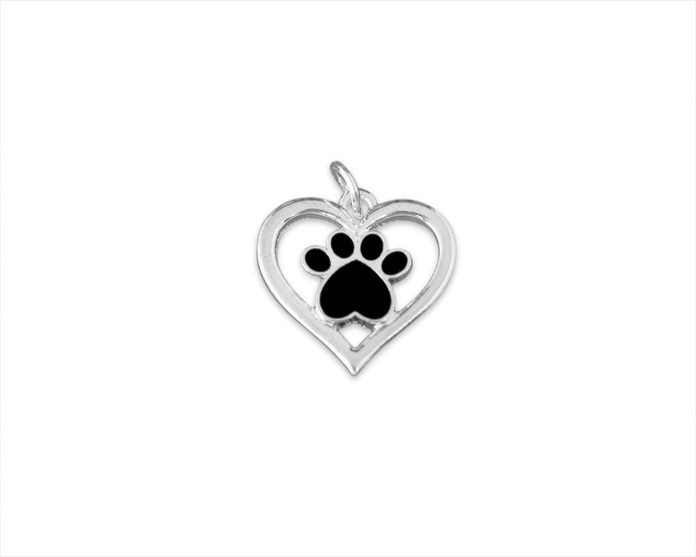 Heart w Black Paw Print Charms, Animal Rescue Jewelry - Fundraising For A Cause