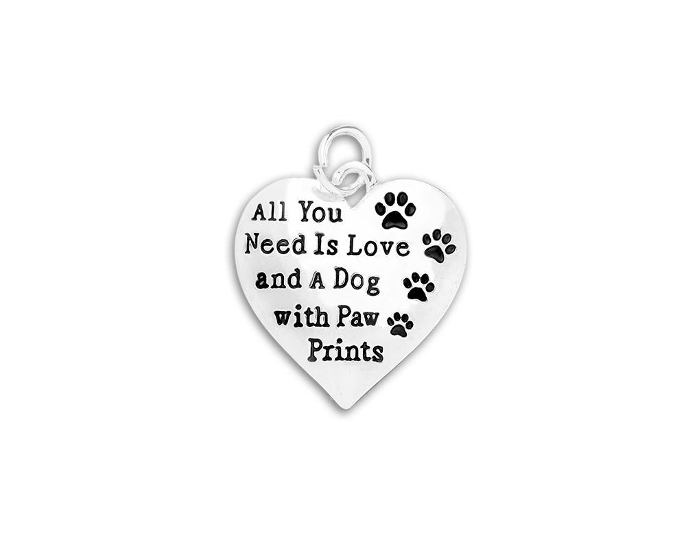 All You Need Is Love Dog Charms, Paw Print Heart Charms - Fundraising For A Cause