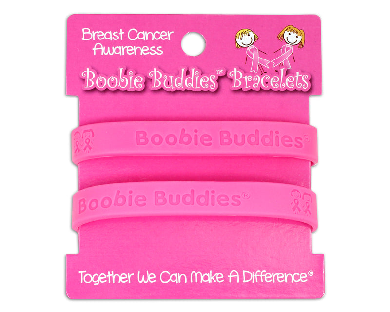 Boobie Buddies Pink Silicone Bracelets on Display Card (1 Card with 2 Bracelets) - Fundraising For A Cause