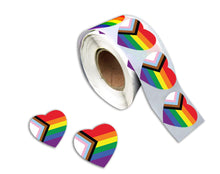 Load image into Gallery viewer, Roll Daniel Quasar &quot;Progress Pride&quot; Heart Stickers - Fundraising For A Cause