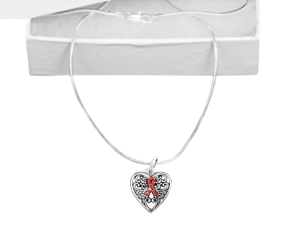 Decorative Red Ribbon Heart Necklaces - Fundraising For A Cause