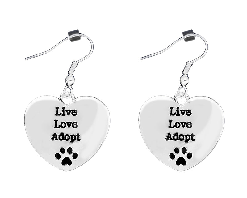Live Love Adopt Heart Earrings Wholesale, Animal Lovers Jewelry