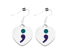 Load image into Gallery viewer, Semicolon Suicide Prevention Awareness Ribbon Hanging Earrings - Fundraising For A Cause