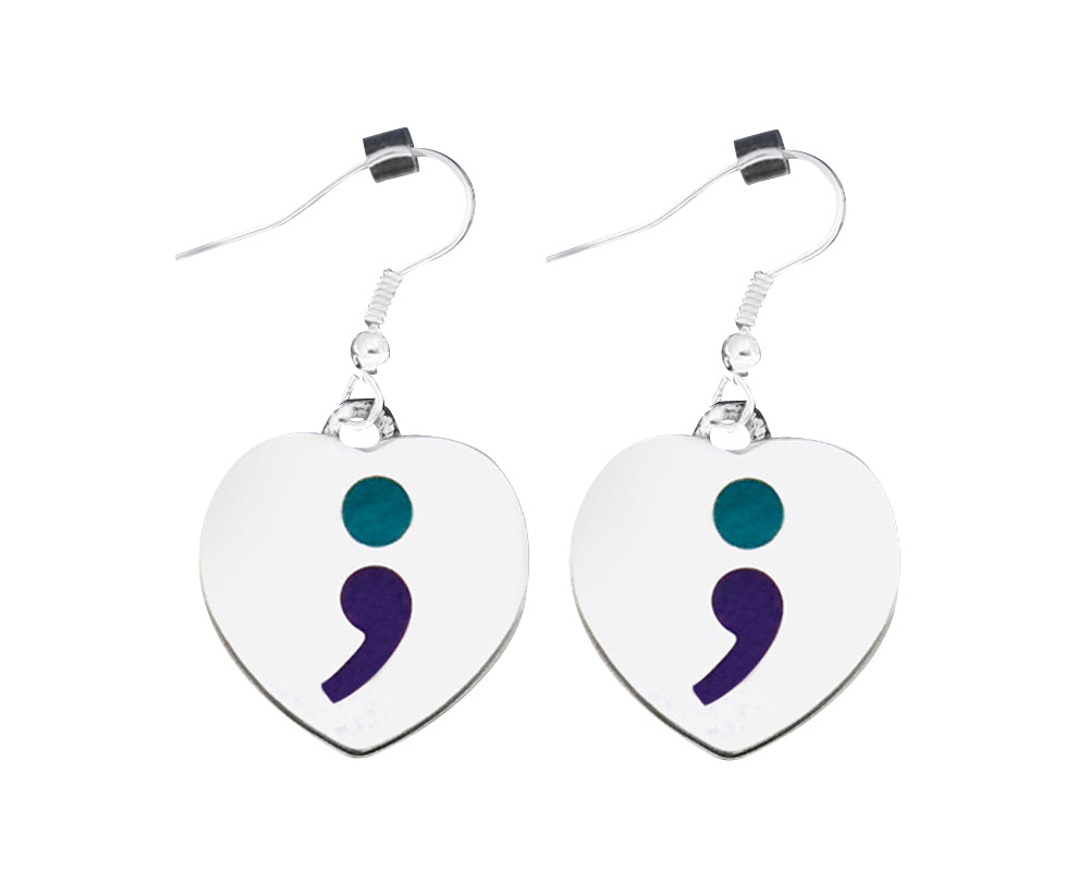 Semicolon Suicide Prevention Awareness Ribbon Hanging Earrings - Fundraising For A Cause