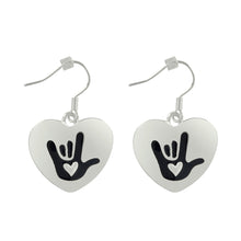 Load image into Gallery viewer, Deaf Awareness I Love You Sign Language Symbol Heart Charm Earrings - Fundraising For A Cause