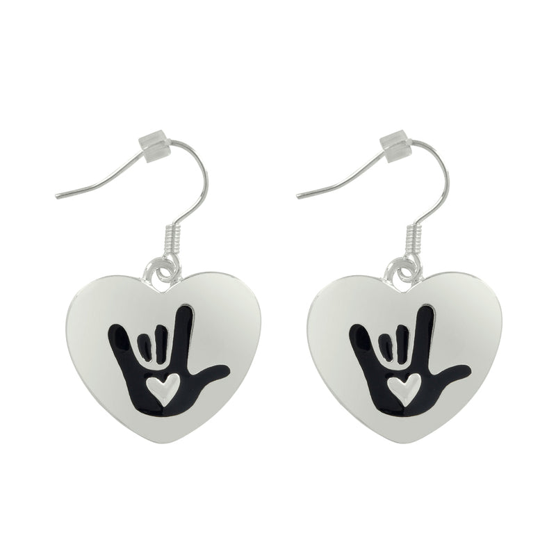 Deaf Awareness I Love You Sign Language Symbol Heart Charm Earrings - Fundraising For A Cause