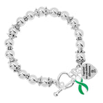 Green Ribbon Together Make A Difference Silver Beaded Bracelet - Fundraising For A Cause