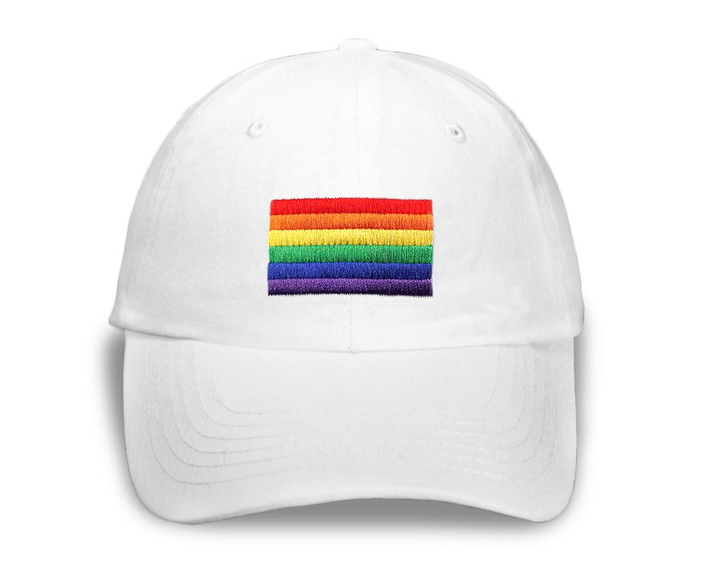 Rectangle Rainbow Gay Pride Flag Hats in White - Fundraising For A Cause