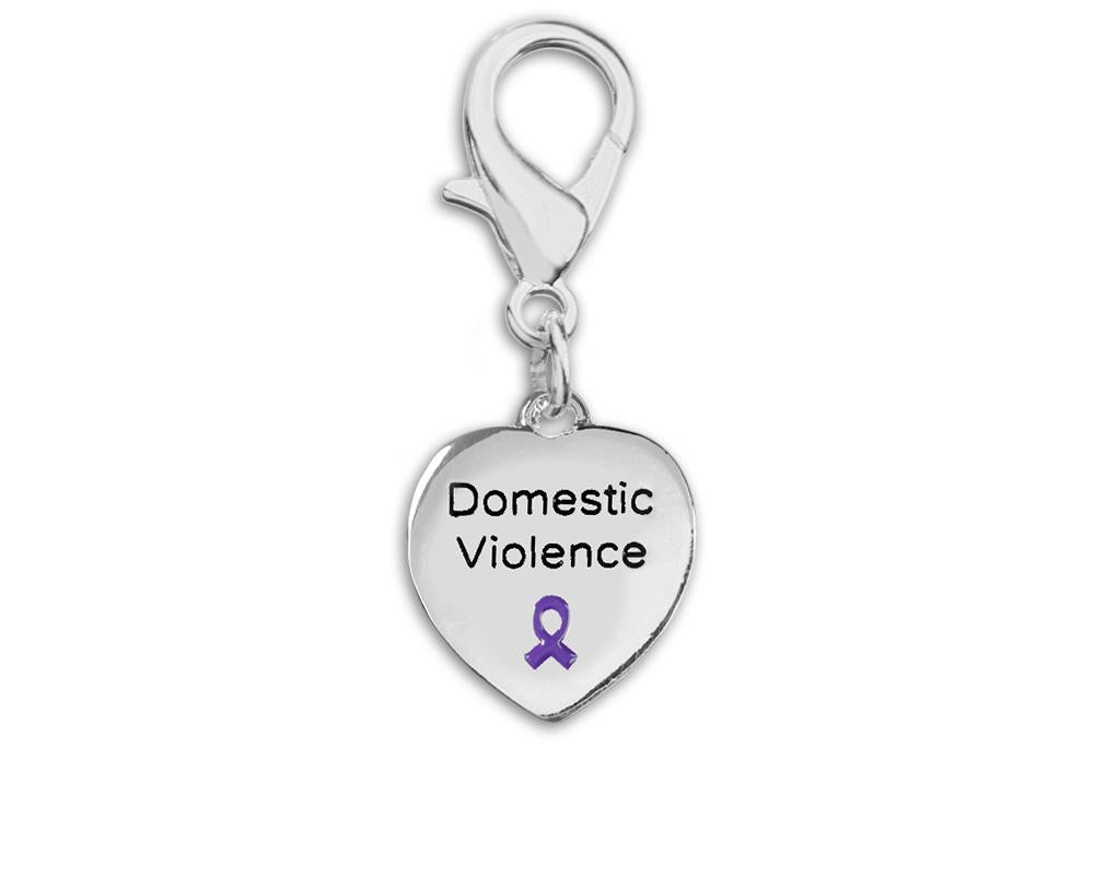 Domestic Violence Awareness Purple Ribbon Heart Hanging Charms - Fundraising For A Cause