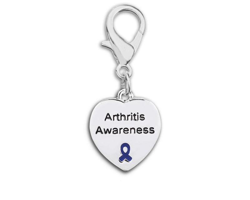 Arthritis Awareness Blue Ribbon Heart Hanging Charms - Fundraising For A Cause