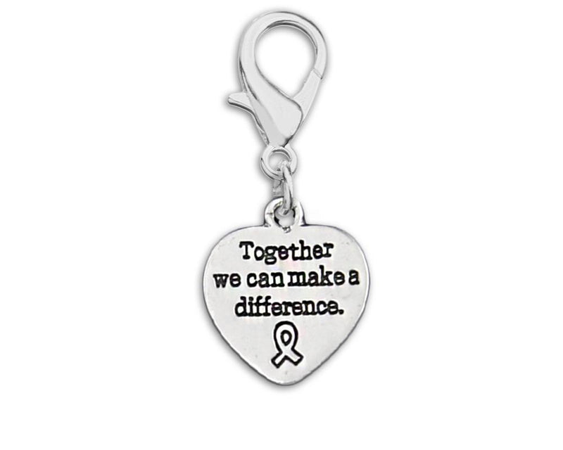 Difference Ribbon Awareness Silver Heart Hanging Charms - Fundraising For A Cause