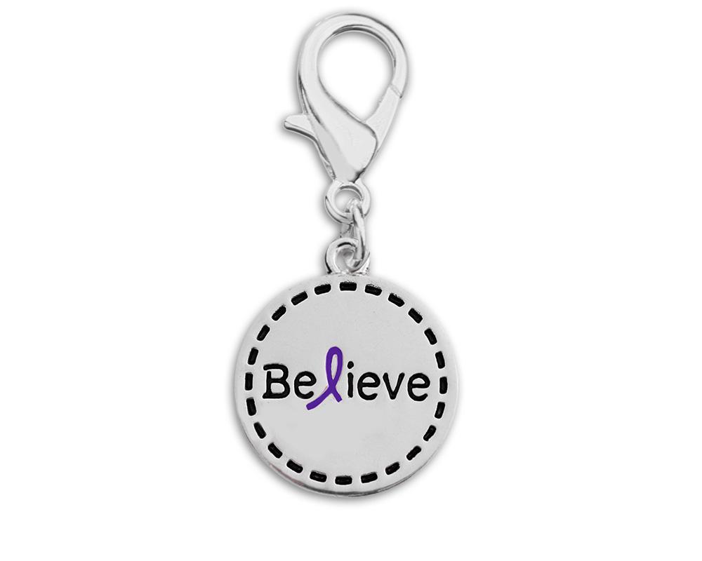 Round Believe Purple Ribbon Hanging Charms - Fundraising For A Cause