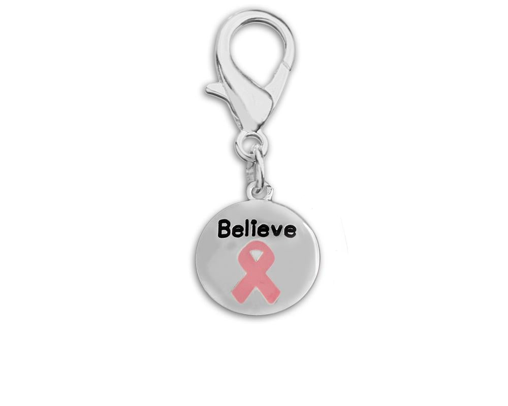 Circle Believe Pink Ribbon Hanging Charms - Fundraising For A Cause