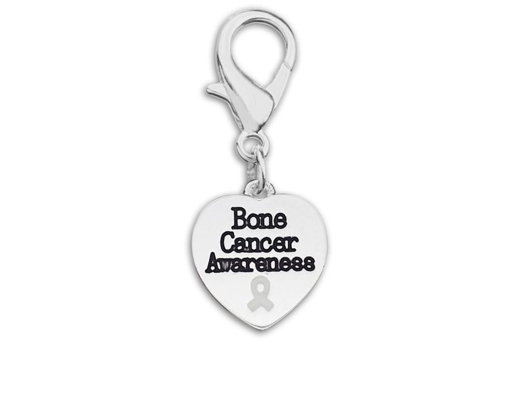 Bone Cancer Awareness White Ribbon Heart Hanging Charms - Fundraising For A Cause