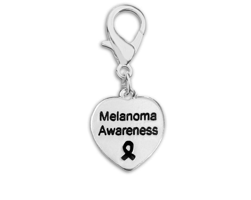Melanoma Awareness Black Ribbon Heart Hanging Charms - Fundraising For A Cause