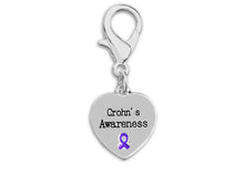 Load image into Gallery viewer, Crohn&#39;s Disease Awareness Purple Ribbon Heart Hanging Charms - Fundraising For A Cause