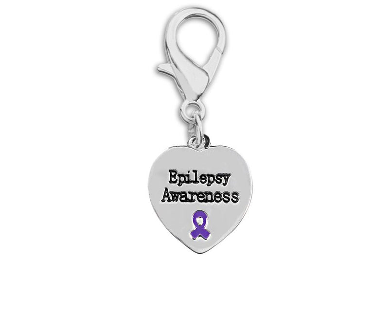 Epilepsy Awareness Purple Ribbon Heart Hanging Charms - Fundraising For A Cause