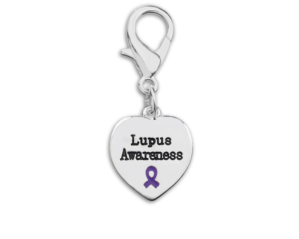 Lupus Awareness Purple Ribbon Heart Hanging Charms - Fundraising For A Cause