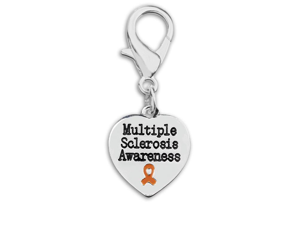 Multiple Sclerosis Awareness Orange Ribbon Heart Hanging Charms - Fundraising For A Cause