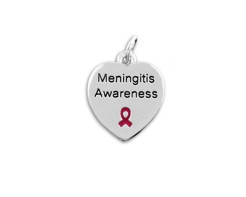 Meningitis Awareness Burgundy Ribbon Heart Charms Wholesale