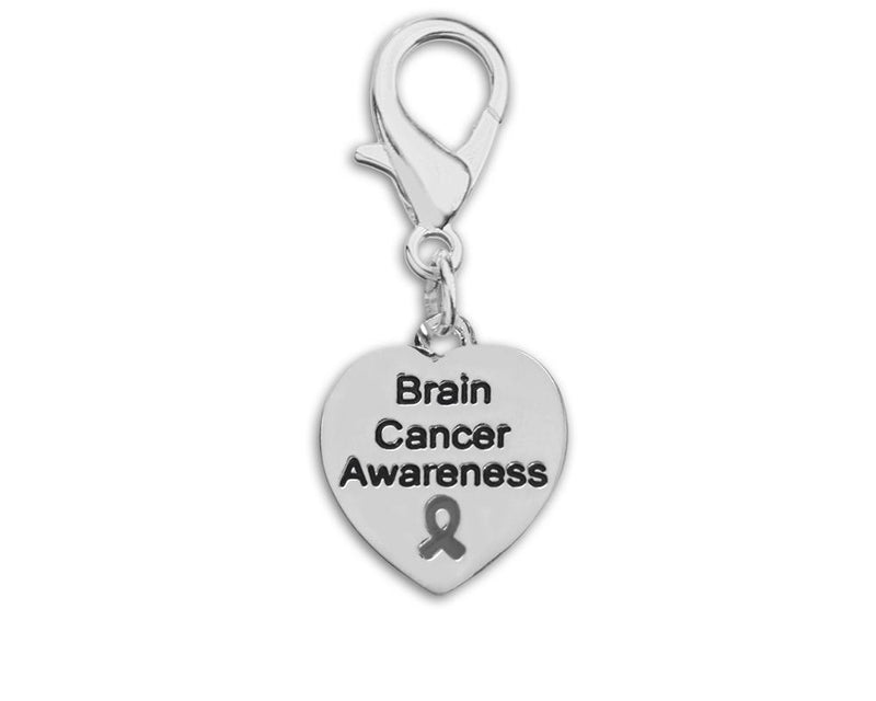 Brain Cancer Awareness Gray Ribbon Heart Hanging Charms - Fundraising For A Cause