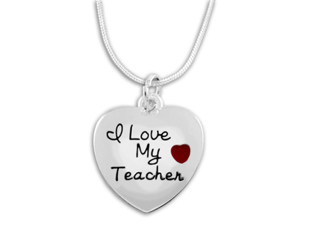 I Love My Teacher Heart Necklaces