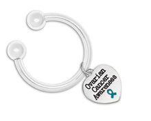 Load image into Gallery viewer, Ovarian Cancer Awareness Teal Ribbon Heart Key Chains - Fundraising For A Cause