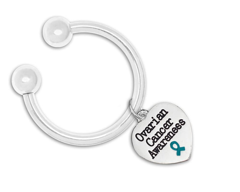 Ovarian Cancer Awareness Teal Ribbon Heart Key Chains - Fundraising For A Cause