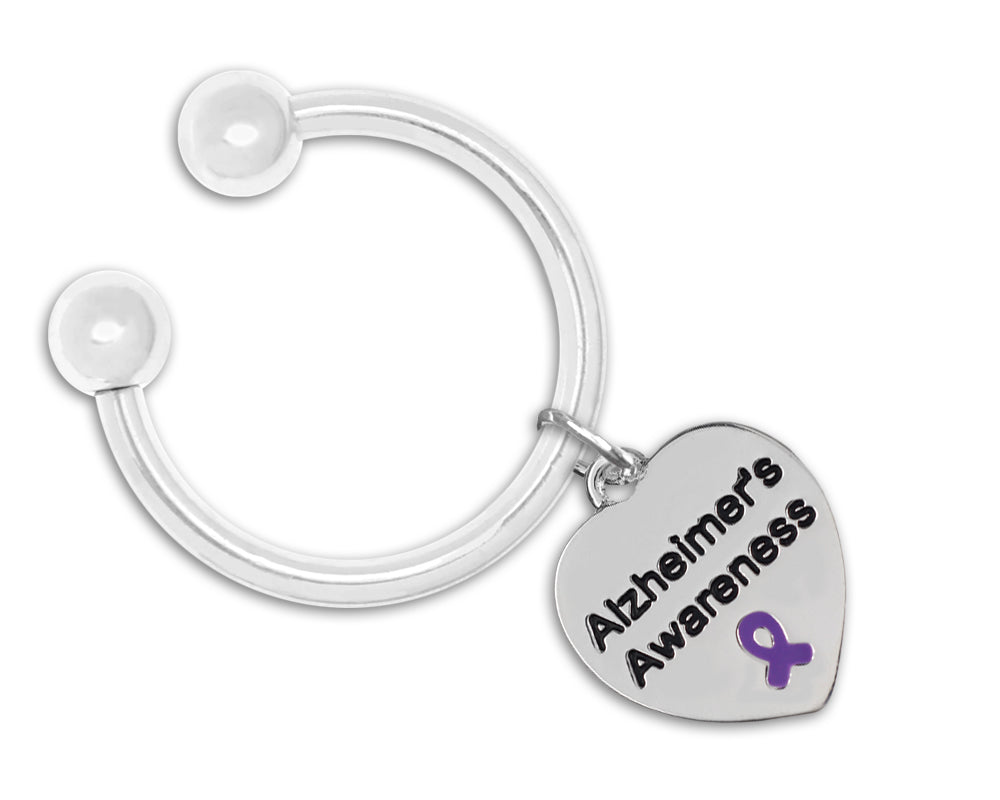 Alzheimer's Awareness Purple Ribbon Heart Key Chains - Fundraising For A Cause