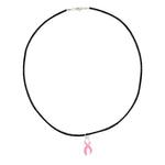 Large Pink Ribbon Leather Cord Necklaces - Fundraising For A Cause