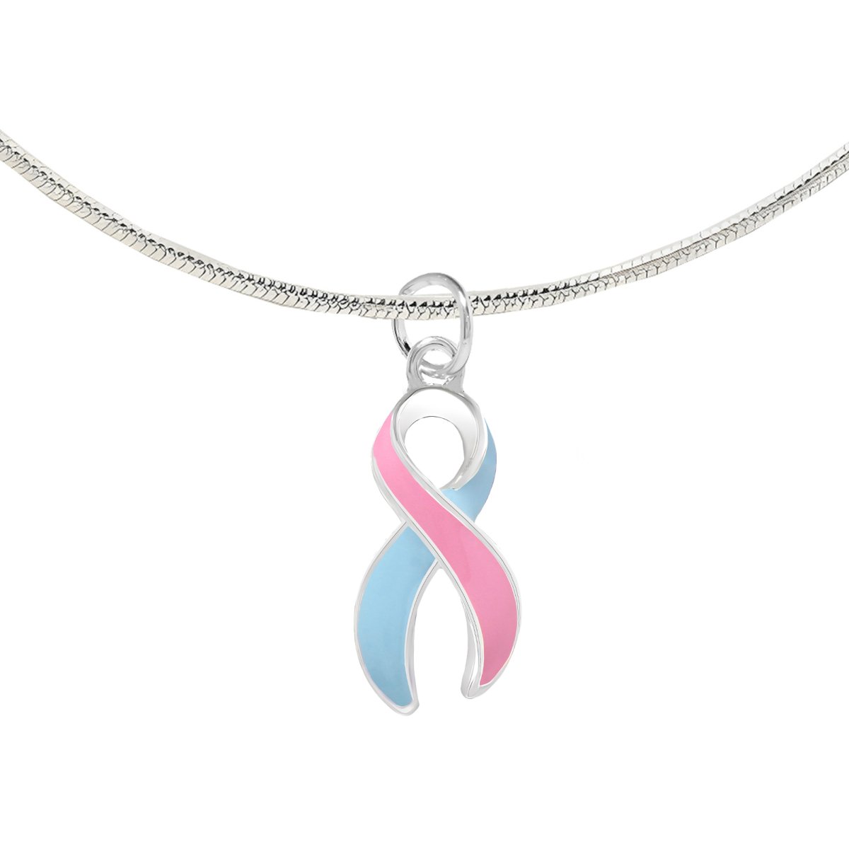 Large Pink & Blue Ribbon Necklace