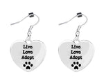 Live Love Adopt Heart Earrings Wholesale, Animal Lovers Jewelry