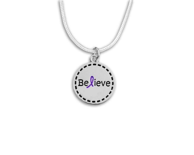 Round Believe Purple Ribbon Necklaces - Fundraising For A Cause